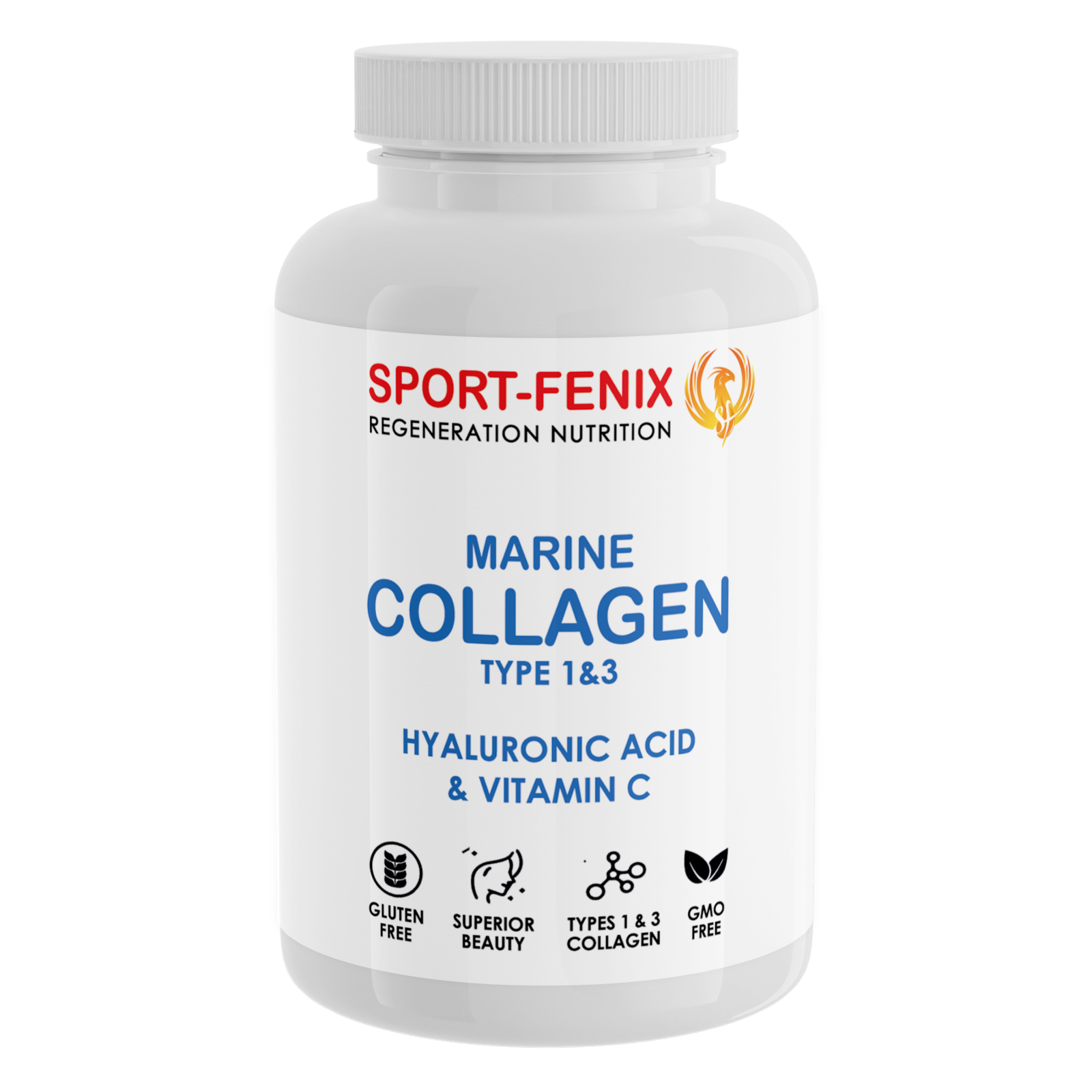 Колаген MARINE COLLAGEN, TM SPORT-FENIX TYPE II з Гіалуроновою кислотою та Вітаміном С, 120 капсул