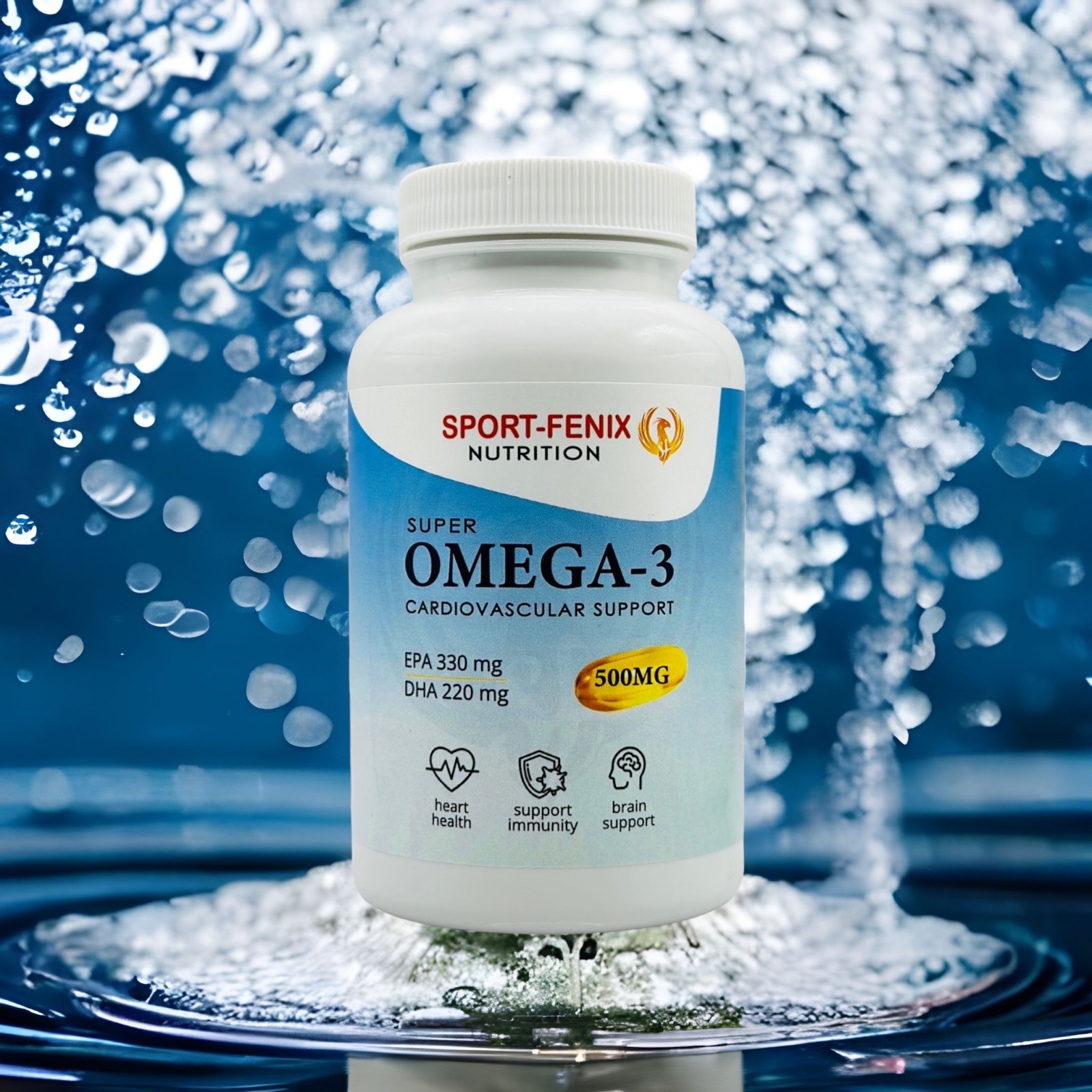 Жирні кислоти Концентрат риб’ячого жиру OMEGA-3 ТМ SPORT-FENIX, 500 мг EPA330 & DHA220, 120 капсул