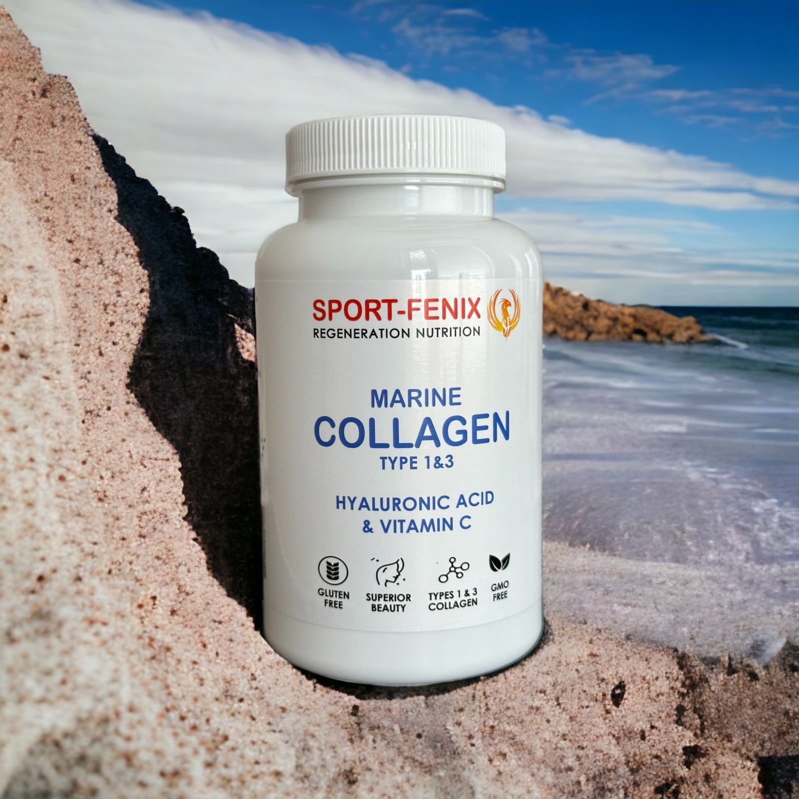 Колаген MARINE COLLAGEN, TM SPORT-FENIX TYPE II з Гіалуроновою кислотою та Вітаміном С, 120 капсул